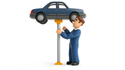 Naklejka premium Male Mechanic Repairing Car with Wrench in Garage