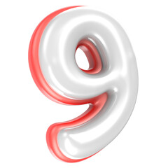 9 Number Red And White 3D Rendering