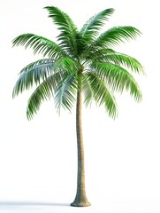 Obraz premium Lush Tropical Palm Tree with Vibrant Emerald Foliage Against Minimalist White Backdrop