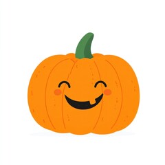 Obraz premium A pumpkin with a simple smile, minimal vector illustration, orange and green, isolated on white background