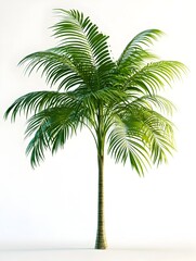 Obraz premium Lush Tropical Palm Tree with Vibrant Foliage Against Clean Minimalist White Background