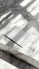 Luxurious Business Card Mockup on Glossy Marble SurfaceElegant Shadows and Lighting