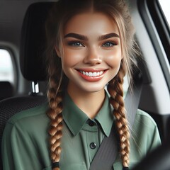 141 Female with Braided Hair A young female driver with braided