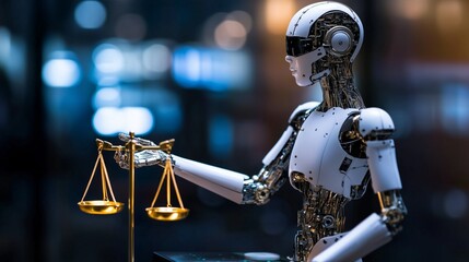 AI ethics and legal concepts artificial intelligence law and online technology of legal regulations Controlling artificial intelligence technology is a high risk.