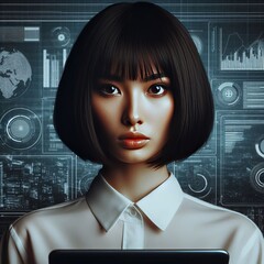 144 A woman with a modern bob her uniform minimalist and tech in