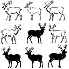 A grid of stylized reindeer illustrations in various poses and colors.