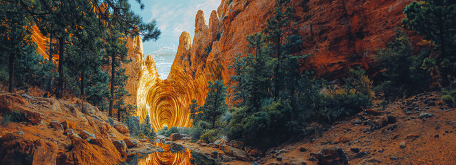 Naklejka premium Mysterious Liquid Gateway Hyper Realistic Glitch Designs and Distorted Lines Enhance Colorado Scenery