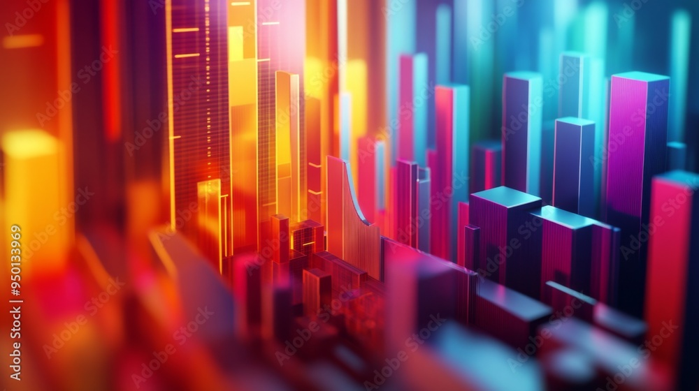 Poster A creative illustration of a financial graph with a 3D effect, featuring multiple layers and dynamic angles to highlight financial trends.