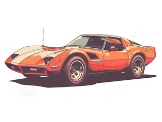 retro sport car illustration clipart isolated on white. AI generated