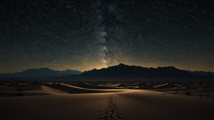 A breathtaking vista of the Milky Way above a desert landscape