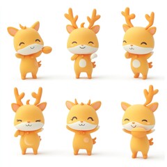 Cute cartoon deer characters with antlers displaying various cheerful poses.
