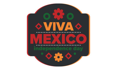 Viva Mexico. Mexican Independence Day. Happy holiday. Celebrate annual in September 16. Freedom day. Patriotic mexican design. Poster, card, banner, template, background. Vector illustration