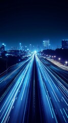 Obraz premium Futuristic Highway at NightVibrant City Lights and Dynamic Motion of Vehicles