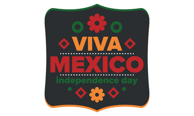 Viva Mexico. Mexican Independence Day. Happy holiday. Celebrate annual in September 16. Freedom day. Patriotic mexican design. Poster, card, banner, template, background. Vector illustration