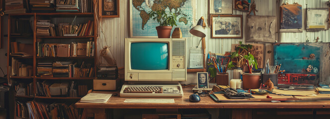 Throwback Tech Aesthetics Nostalgic Computer-Inspired Header Images for Content Creators