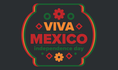 Viva Mexico. Mexican Independence Day. Happy holiday. Celebrate annual in September 16. Freedom day. Patriotic mexican design. Poster, card, banner, template, background. Vector illustration