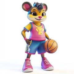 A cartoon mouse character in sports attire holding a basketball.