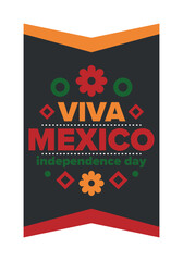 Viva Mexico. Mexican Independence Day. Happy holiday. Celebrate annual in September 16. Freedom day. Patriotic mexican design. Poster, card, banner, template, background. Vector illustration