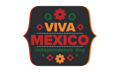 Viva Mexico. Mexican Independence Day. Happy holiday. Celebrate annual in September 16. Freedom day. Patriotic mexican design. Poster, card, banner, template, background. Vector illustration