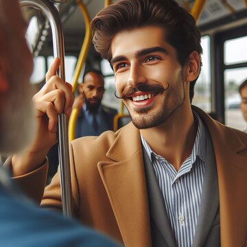 159 A man with a friendly oval face and a neatly trimmed mustach