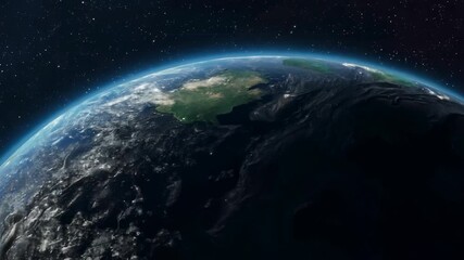 Habitable exoplanet, based on the latest astronomical discoveries. A golden sunset paints the sky, casting a warm glow on the sprawling city below. FHD footage.