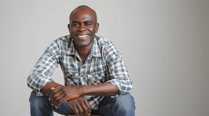 A black man is smiling while looking at the camera.