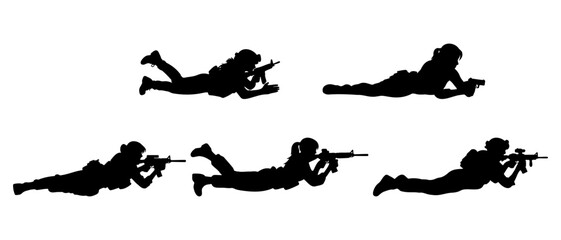 prone position firing soldier silhouette black filled vector Illustration icon-1