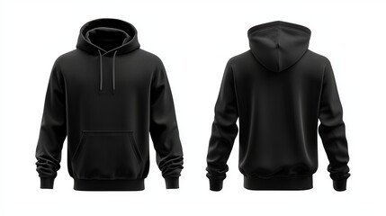 Plain Black Hoodie Front and Back View for Mockup Design