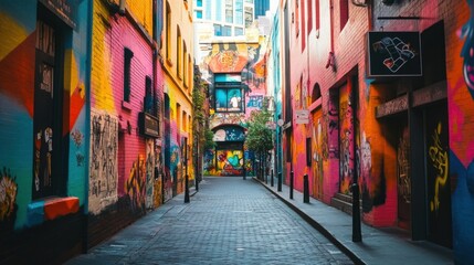 Colorful Graffiti Alleyway with Cobblestone Path