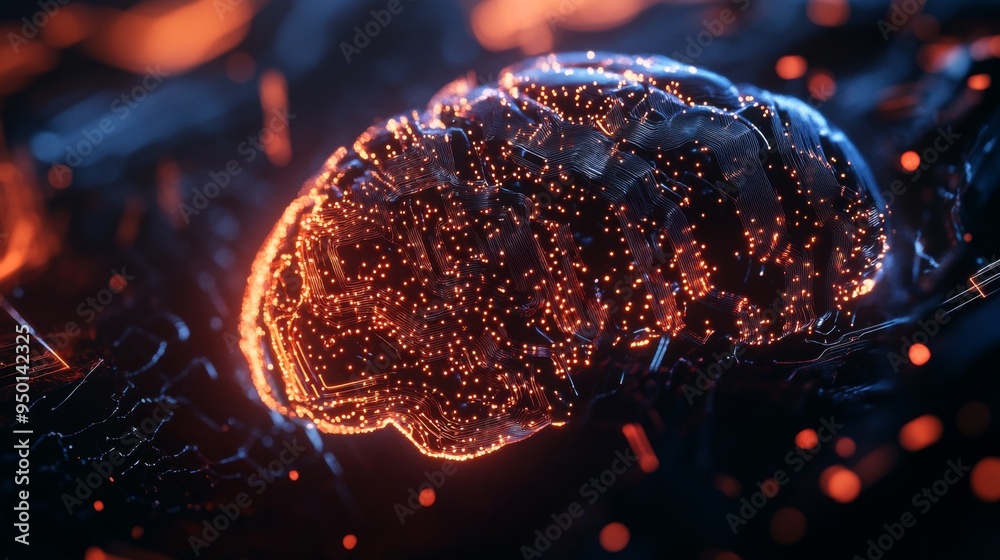 Fototapete a digital brain made of circuits and glowing lines, representing the concept of artificial intellige