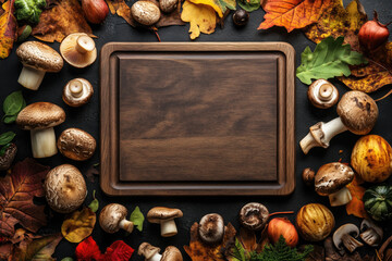 Colorful Autumn Fruits and Vegetables Frame Border Background - Space for Text	
