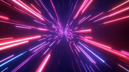 Obraz premium 3D render, abstract neon background with blue and purple glowing lines. Rays of light on a black backdrop