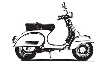 Obraz premium Classic Vintage Scooter Illustration in Detailed Hand Drawn Engraved Woodcut Style