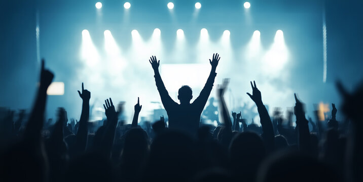 A crowd of people at a live event, concert, party, or a gig, participants of a live event venue. Wide format. Hand edited Generative AI. 