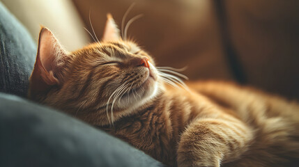 Peaceful Feline Slumber on Cozy Sofa