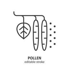 Pollen line icon. Alder branch vector illustration. Allergy symbol. Editable stroke.