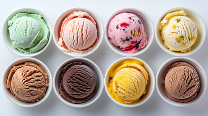 Top View of Ice Cream Scoops in Various Flavors