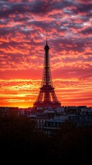 Naklejka premium Eiffel tower standing tall during a vibrant parisian sunset