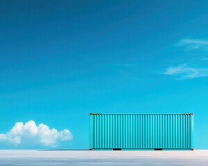 A vibrant turquoise shipping container against a clear blue sky, perfect for illustrating logistics and transportation themes.