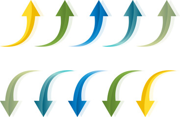 Fototapeta premium Glossy curved arrow icon set of up and down arrow vector illustration.
