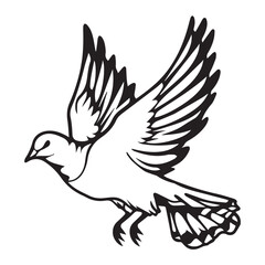 Obraz premium Flying Dove Illustration in Black and White Vintage Woodcut Style Vector Drawing