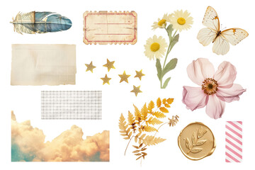 PNG aesthetic ephemera collage design element set, transparent background