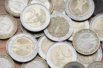 pile of euro coins isolated