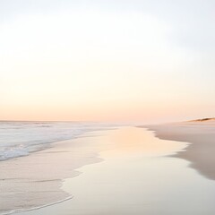 Obraz premium Serene Coastal Landscape with Expansive Sandy Dunes and Reflective Tidal Pools at Sunset