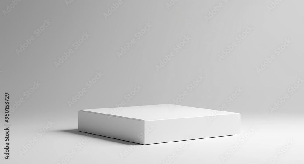 Poster White table stage podium empty mock up background - empty table podium mock up for cosmetics products and product placement with spotlight sunlight beam. White studio room with podium