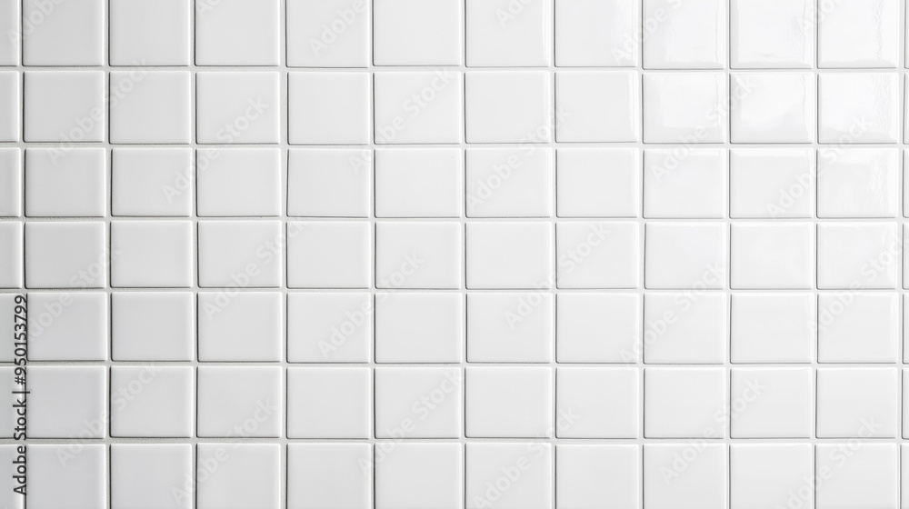 Poster White tile seamless background copy space tile texture surface wall for designers and text. White tile empty texture of kitchen and bathroom wall background