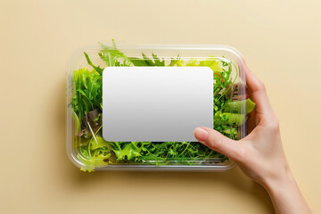 PNG salad packaging label sticker mockup, transparent design