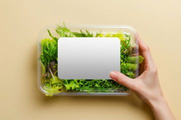 PNG salad packaging label sticker mockup, transparent design