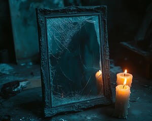 Spooky old mirror in a dark room