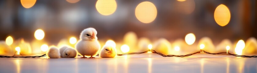 A charming scene of tiny birds surrounded by soft glowing lights, creating a warm and festive atmosphere for any heartwarming project.